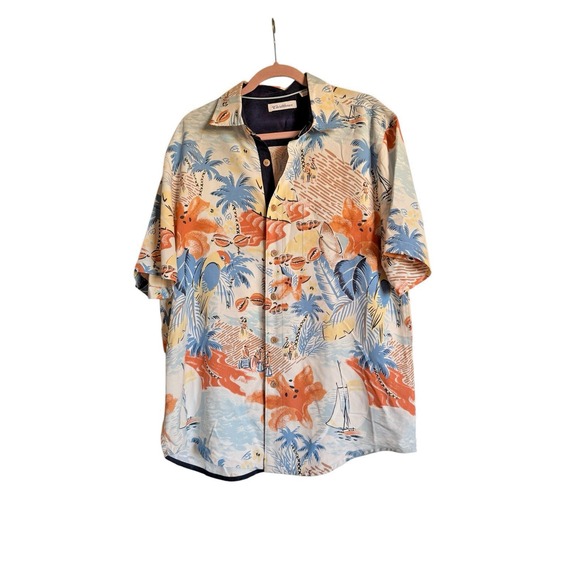 Caribbean Sz L Tropical Print Hawaiin Button Down Shirt Vacation Beach - Picture 2 of 10